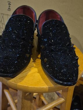 Men's Black Studded Slip-On Loafers
